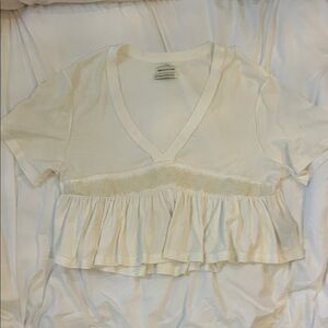 Urban Outfitters V-Neck Ruffle Crop Top in Cream
